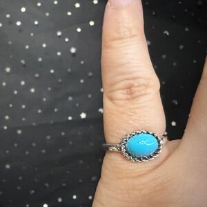 Synthetic Turquoise Ring Size 6.5, Silver Tone Oval Stone Ring